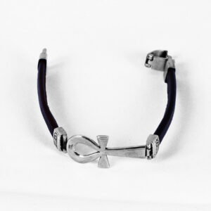 Pulsera de cuero con llave de la vida en plata